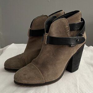 Rag & Bone Harrow Waxed Suede Clay Taupe & Black Leather Ankle Boots– Size 6